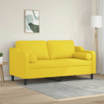 Dvivietė sofa su pagalvėlėmis, &scaron;viesiai geltona, 140cm, audinys