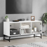 TV staliukas TV spintelė su stiklinėmis durelėmis, balta, 102x37x50cm