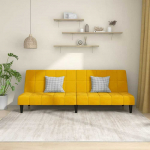 Dvivietė sofa-lova, geltonos spalvos, aksomas