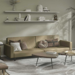 Dvivietė sofa-lova, kapučino spalvos, dirbtinė oda