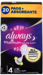 Always Platinum Secure Night Size 4 Higieniniai Paketai su Sparneliais, 20 vnt.