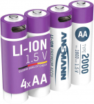 Įkraunamos baterijos AA 1.5V 2000mAh (Li-Ion 3.26Wh) su USB-C lizdu, max i&scaron;krovimo srovė 2A, 4vnt įpakavime ANSMANN
