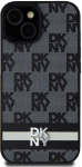 Apple iPhone 13 / 14 / 15 DKNY odinis dėklas Checkered Mono Pattern & Printed Stripes (DKHCP15SPCPTSSK) juodos spalvos