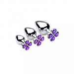 XR Brands Violet Flower Intimate Plug Set 3-Piece Aliuminio Violetinė