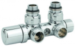 Dvigubas radiatoriaus pajungimas Twinvalve 1/2` x 24-19. 90&deg;. chromas