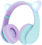 Belaidės ausinės PowerLocus P2, skirtos kačių ausims vaikams (mėlyna ir violetinė)