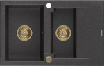 Granitinė virtuvinė plautuvė Mexen Gaspar su sifonu, Juodas granite+Gold, 737 x 475 mm