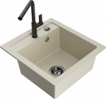 Granitinė virtuvinė plautuvė Mexen Vito su mai&scaron;ytuvu ir sifonu, rusvai gelsvas+Juodas