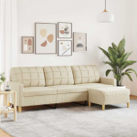 Trivietė sofa su pakoja, kreminės spalvos, 210cm, audinys