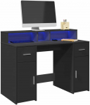 Ra&scaron;omasis stalas su LED ap&scaron;vietimu, juodas, 120x55x91cm