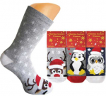 Kalėdinės frotinės termo kojinės moterims Happy Christmas, 3 poros