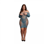 Shots Mėlyna Long-Sleeved Net Mini Dress - Queen Size - Mėlyna