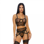 Forplay Made to See Mesh Lingerie Set L - Sheer Vine Texture & Garter Belt