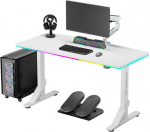 ULTRADESK IRON Baltas žaidimų stalas, 132,5x60,5 cm, 71-81 cm, mechani&scaron;kai reguliuojamas auk&scaron;tis