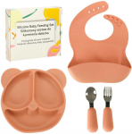 Silikoninis vaiki&scaron;kų indų rinkinys i&scaron; 4 dalių me&scaron;kiuko apelsino