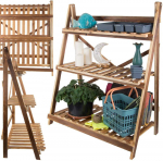 Medinis gėlių stovas su 3 lentynomis