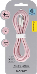 Oem Blavec kabelis Candy braided - Type C į Lightning - PD 20W 2,4A 1 metras (CCA-CL24P10) rožinės spalvos