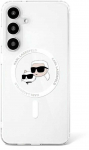 Karl Lagerfeld Button Karl & Choupette Heads Printed Logo MagSafe Samsung Galaxy S25 dėklas telefonui baltos spalvos