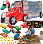 Malplay Žaislinis sunkvežimis su 6 automobiliais ir stalo žaidimo kilimėliu