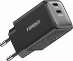 FoneKit GaN PD 48W -verkkovirtalaturi, USB-C + USB-C, musta