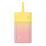 Baseus Popsicle 5200mAh 20W Powerbank with Built-in Lightning kabelis (+ Baltas Baseus Simple USB-C - USB-C 60W/20V/3A/30cm kabelis) - geltona-rožinė