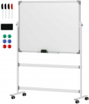 HOMCOM Magnetinė lenta 120 x 90 cm Dvipusė magnetinė lenta su stovu, ratukais, 6 žymekliais ir 1 trintuku, 360&deg; pasukama, 3 pakopų reguliuojama magnetinė lenta biurui, namams