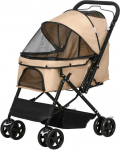 Pawhut &Scaron;unų vežimėlis buggy mažiems &scaron;unims ir katėms - &scaron;viesiai rudas 76,5 x 52 x 95 cm