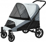 PawHut &scaron;unų vežimėlis &scaron;unų vežimėlis sulankstomas dideliems &scaron;unims ir katėms iki 30 kg kačių vežimėlis su pagalvėlėmis tinkliniai langai durelės laikymo krep&scaron;ys kačių vežimėlis su saugos pavadėliais, stabdžiais, vežimėlis pilkos spalvos