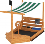 "Outsunny" smėlio dėžė Didelė smėlio dėžė su laivo dizaino dangčiu Medinė purvo dėžė Burlaivis Žaidimų namelis su virtuvės žaidimų rinkiniu Saugykla vaikams nuo 3 iki 7 metų Oranžinė 180 x 103 x 144,5 cm