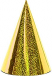 Party Deco &bdquo;PartyDeco&ldquo; holografinės vakarėlių kepuraitės, auksinės, 16 cm, Vakarėlio kepurė, auksinė, gimtadienio, 160 mm, 10 cm, 6 vnt.