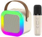 Extralink Kids Mini karaoke LED garsiakalbis 1x Mic rusvai gelsvas | Karaoke rinkinys | garsiakalbis, 1x mikrofonas, Bluetooth, AUX, atminties kortelės lizdas, RGB ap&scaron;vietimas
