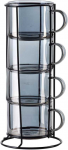 Mondex PETER Pilkas Komplet 4 filiżanek na stojaku 350ml 12,5x12,5xh27cm
