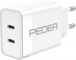 PEDEA 40W USB-C (PD) greitasis įkroviklis &ndash; 2 prievadų kelių prievadų mobiliojo telefono įkroviklis su USB-C, baltas