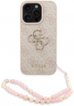 Guess PU 4G Metal Logo Strap dėklas skirtas Apple iPhone 16 Pro rožinės spalvos