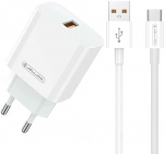 Jellico AK-165 USB 22.5W QC 3.0 Viedais Ātrā Uzlāde 1x USB (5-12V) + USB uz USB-C Kabelis 1m Balts