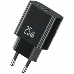 Laidinis įkroviklis USAMS CC315 T65 25W 1xUSB-C 1xUSB-A Fast Charging juodos spalvos