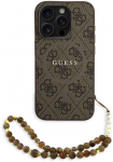 Guess PU Leather 4G Colored Ring Strap MagSafe dėklas skirtas Apple iPhone 15 Pro rudos spalvos