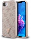 Guess PU 4G Strass Triangle Metal Logo dėklas Apple iPhone 16e rožinės spalvos