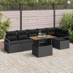 Lauko baldų komplektas Sodo Sofų Rinkinys su saugykla 7 pcs Juoda Poli ratanas