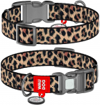 Collar WAU &Scaron;UNŲ ANTKAKLIS I&Scaron; NAILONO SU ADRESO ETIKETE QR XL 25mm/37-58cm LEOPARDO RAUMENS