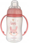 CANPOL 56/512_pink2 Treniruočių puodelis su mink&scaron;tu snapeliu 320 ml MIELI GYVŪNAI