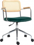 HOMCOM biuro kėdė, rotango i&scaron;vaizdos darbo kėdė, supamoji funkcija, reguliuojamo auk&scaron;čio pasukama kėdė, aksomo i&scaron;vaizdos kompiuterio kėdė, skirta namų biurui, žalia