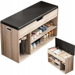 Muvu Medinė batų spintelė su sėdynėle, daiktų skyriumi, 2 lentynomis, atidaroma, &scaron;viesaus ąžuolo spalvos