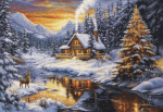 luca S Kryželiu siuvinėjimo rinkinys &bdquo;Žiemos vakaras kalnuose&ldquo; 51&times;35 cm