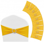 Aukso geltonumo tamprios spandekso kėdžių juostos vestuvių, vakarėlių ir banketų dekoravimui, elastinės kėdžių juostos, kėdžių užvalkalai, renginių kėdžių juostos