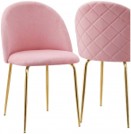 Aksominis krėslas Fargo Gold rožinis, svetainei ir valgomajam, metalinėmis auksinėmis kojomis, rožinis fotelis, valgomojo kėdė