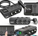 &Scaron;akotuvas GC01 3 USB + 1 Type-C + 1 PD automobilinis 12-24V prievadas įkroviklis, 3 lizdai, skaitmeninis ekranas įkrovimo adapteris