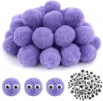 RAINBOW Įvairių dydžių klijuojamos akytės ir pomponai 15 mm, violetiniai