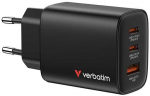 Verbatim Essentials, Įkroviklis jungiama į tinklą GaN USB-A QC 3.0, 2 USB-C PD 3.0, juoda, 65W, wtyczki EU/UK/US/AUS