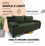 Meb & Podrez Dvivietis i&scaron;skleidžiamas sofa Simple X Light, be porankių, Podrez,, turkio žalia